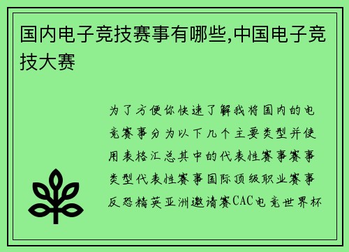 国内电子竞技赛事有哪些,中国电子竞技大赛